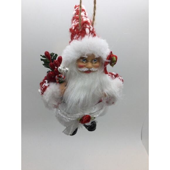 Santa Claus Christmas Ornament Red & White Plaid Hand Decorated - Picture 4 of 8